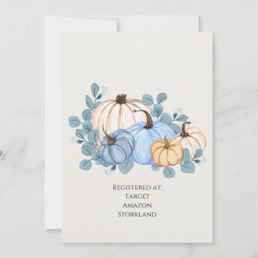 Fall Blue Pumpkin Baby Dusche Einladung (Rückseite)