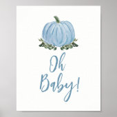 Fall Blue Pumpkin Baby Dusche Oh Baby Schild (Vorne)