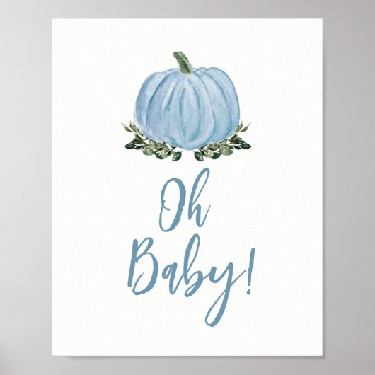 Fall Blue Pumpkin Baby Dusche Oh Baby Schild (Vorne)