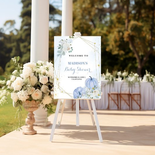 Fall Blue Pumpkin Boy Baby Dusche Begrüßungszeiche Poster