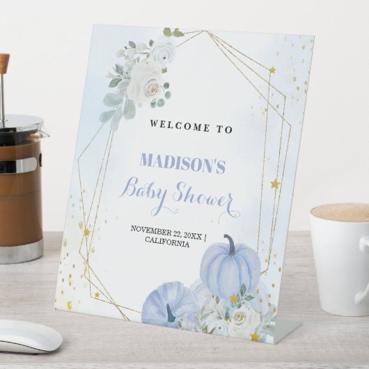 Fall Blue Pumpkin Boy Baby Dusche Begrüßungszeiche Sockelschild (In Situ)