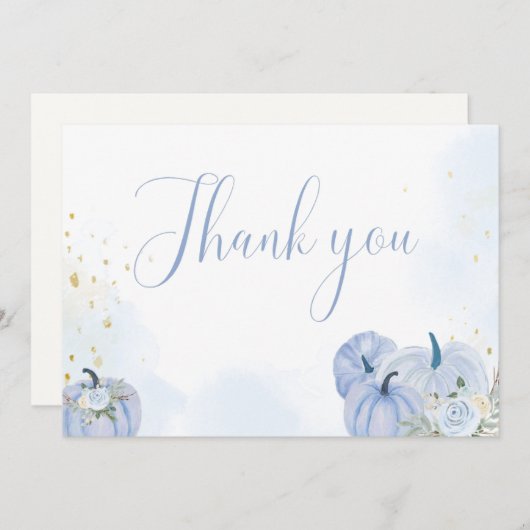 Fall Blue Pumpkin Boy Baby Dusche Danke Karte (Vorne/Hinten)