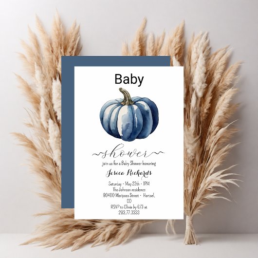 Fall Blue Pumpkin Boy Baby Dusche Einladung