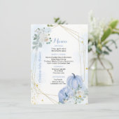 Fall Blue Pumpkin Boy Baby Dusche Party Menu Card Einladung (Stehend Vorderseite)