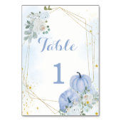 Fall Blue Pumpkin Boy Baby Dusche Party Tischnummer (Rückseite)