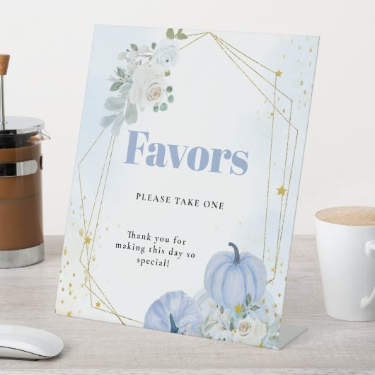 Fall Blue Pumpkin Boy Baby Duschfavoriten Zeichen Sockelschild (In Situ)