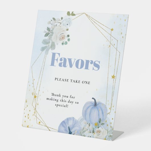 Fall Blue Pumpkin Boy Baby Duschfavoriten Zeichen Sockelschild (Vorderseite)