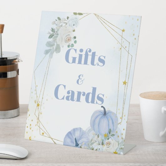 Fall Blue Pumpkin Boy Baby Duschgeschenk & Kartenz Sockelschild (In Situ)