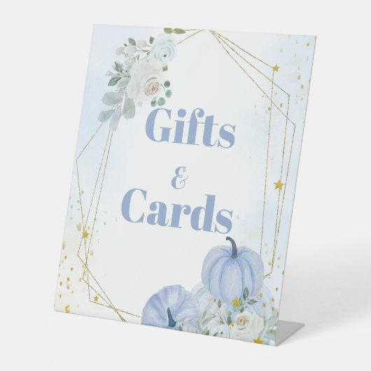 Fall Blue Pumpkin Boy Baby Duschgeschenk & Kartenz Sockelschild (Vorderseite)