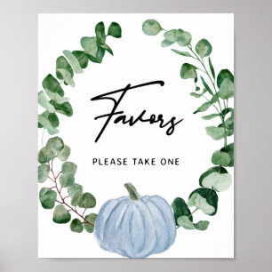 Fall Blue Pumpkin Favorit Boy Baby Shower Sign Poster