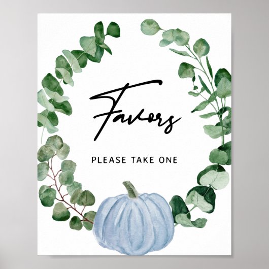 Fall Blue Pumpkin Favorit Boy Baby Shower Sign Poster (Vorne)