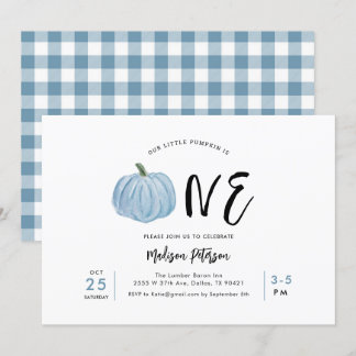 Fall Blue Pumpkin First Boy Geburtstagsparty Einladung