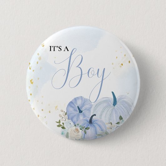 Fall Blue Pumpkin Floral Boy Baby Dusche Button (Vorderseite)