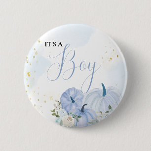 Fall Blue Pumpkin Floral Boy Baby Dusche Button