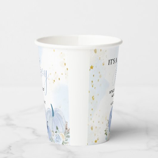 Fall Blue Pumpkin Floral Boy Baby Dusche Pappbecher (Links)