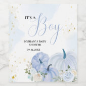 Fall Blue Pumpkin Floral Boy Baby Dusche Weinetikett (Einzelnes Label)