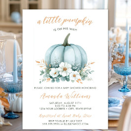 Fall Blue Pumpkin Floral Eucalyptus Baby Dusche Einladung