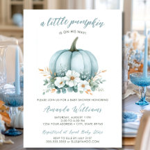 Fall Blue Pumpkin Floral Eucalyptus Baby Dusche