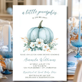 Fall Blue Pumpkin Floral Eucalyptus Baby Dusche Einladung