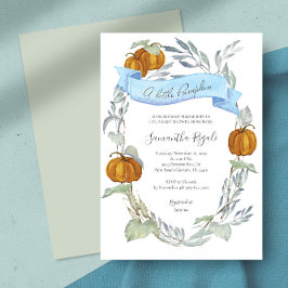Fall Blue Pumpkin Greenery Baby Shower Einladung