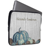 Fall Blue Pumpkin Rustic Niedlich Gray Wood Laptopschutzhülle (Vorne Rechts)