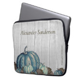 Fall Blue Pumpkin Rustic Niedlich Gray Wood Laptopschutzhülle (Vorderseite Links)
