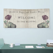 Fall Blue Pumpkin Rustic Wedding Barn Wood Banner (Messe)