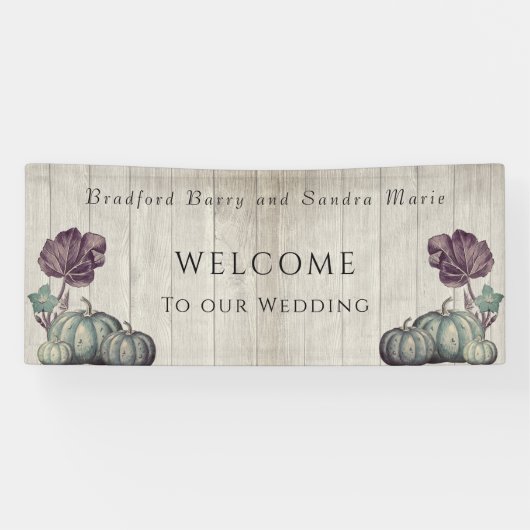 Fall Blue Pumpkin Rustic Wedding Barn Wood Banner (Horizontal)
