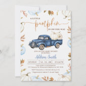 Fall Blue Pumpkin Truck Little Pumpkin Baby Dusche Einladung (Vorderseite)