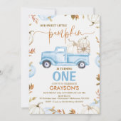 Fall Blue Pumpkin Truck Little Pumpkin Birthday Einladung (Vorderseite)