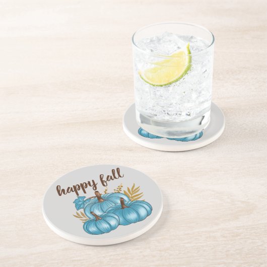 Fall Blue Pumpkins Gray Classic Getränkeuntersetzer (Seite)