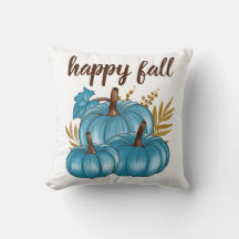 Fall Blue Pumpkins White Throw Pillow
