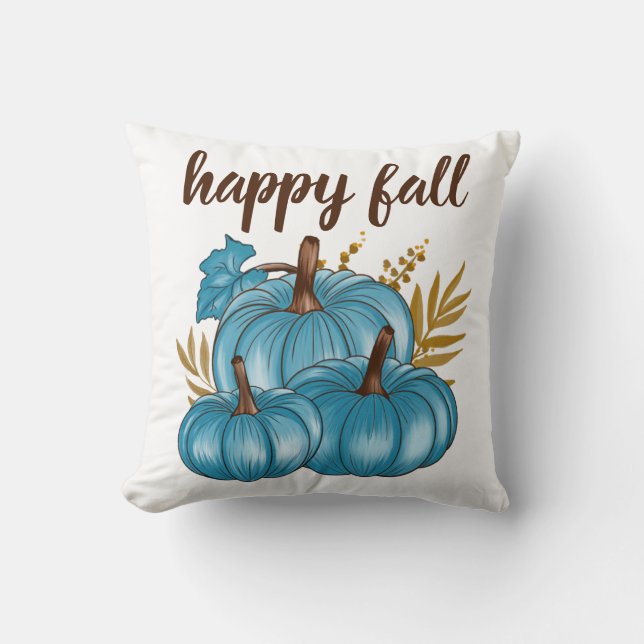 Fall Blue Pumpkins White Throw Pillow Kissen (Vorderseite)