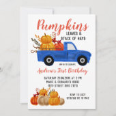 Fall Blue Truck Pumpkin Birthday Einladung (Vorderseite)