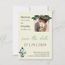 Fall Blue und Gold Floral Save the Date Foto