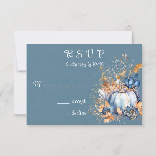 Fall Blue und Orange Pumpkin Peony RSVP Karte (Vorderseite)