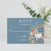 Fall Blue und Orange Pumpkin Peony RSVP Karte (Stehend Vorderseite)