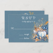 Fall Blue und Orange Pumpkin Peony RSVP Karte (Vorne/Hinten)