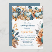 Fall Blue und Orange Pumpkin Peony Wedding Einladung (Vorne/Hinten)