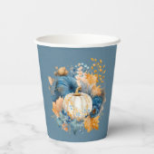 Fall Blue und Orange Pumpkin Peony Wedding Pappbecher (Rückseite)