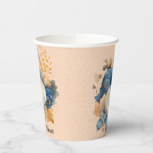 Fall Blue und Orange Pumpkin Peony Wedding Pappbecher (Links)