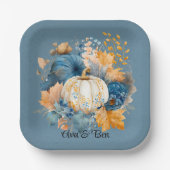 Fall Blue und Orange Pumpkin Peony Wedding Pappteller (Vorderseite)