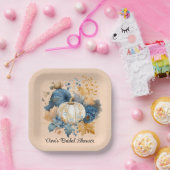 Fall Blue und Orange Pumpkin Peony Wedding Pappteller (Party)