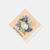 Fall Blue und Orange Pumpkin Peony Wedding Serviette (Ecke)