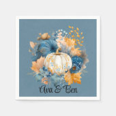 Fall Blue und Orange Pumpkin Peony Wedding Serviette (Vorderseite)