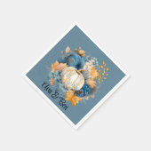 Fall Blue und Orange Pumpkin Peony Wedding Serviette (Ecke)