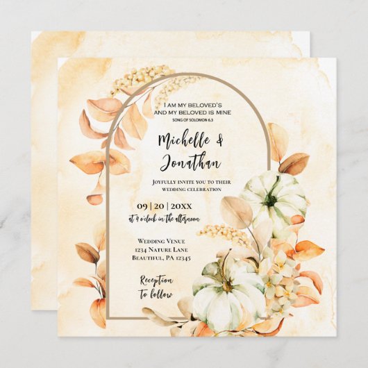 Fall Blume Blätter Pumpkins Christlich Hochzeit Einladung (Vorne/Hinten)