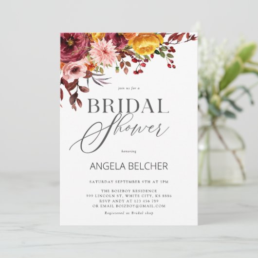 Fall Blume Brautdusche Einladung (Stehend Vorderseite)