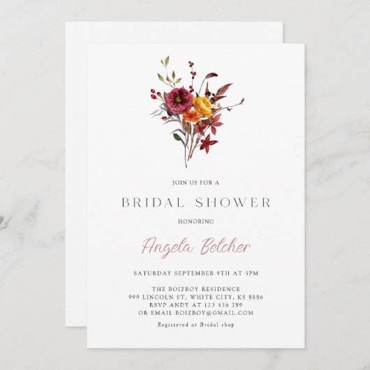 Fall Blume Brautdusche Einladung (Vorne/Hinten)