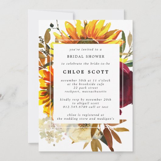Fall-Blume-Brautparty Einladung (Vorderseite)